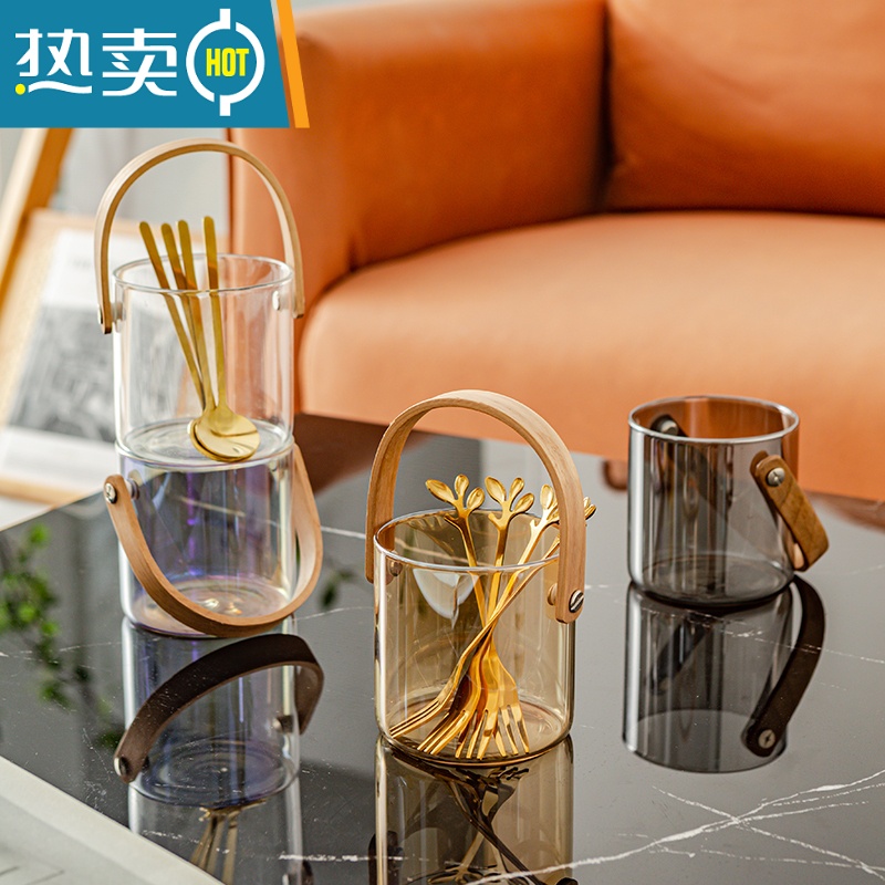 敬平水果叉子家用高端甜品叉收纳罐套装小叉子轻奢水果签果插不锈钢 炫彩色收纳罐高清大图