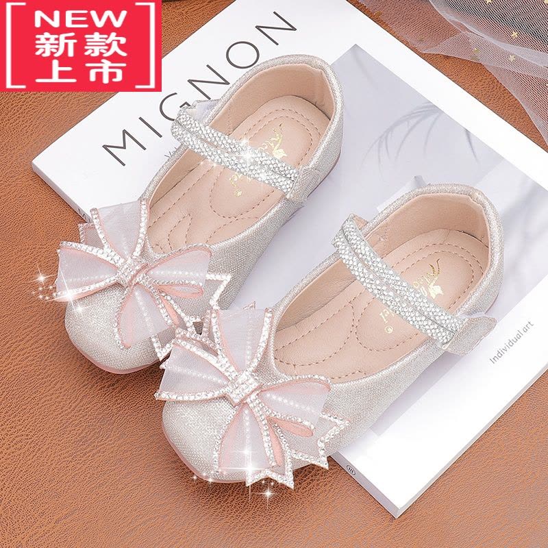 可莉允女童公主鞋2022新款洋气软底皮鞋女宝银色水晶鞋春秋儿童配礼服鞋运动休闲鞋图片