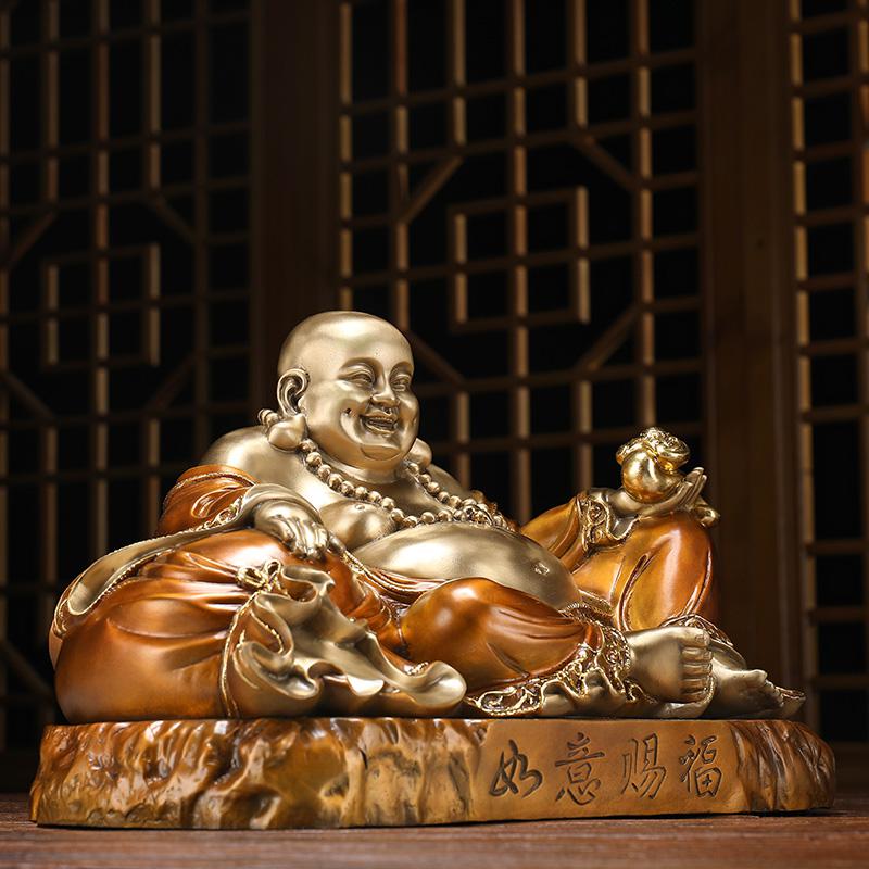 美帮汇铜弥勒佛像摆件大肚笑佛卧佛大号铜像客厅装饰礼品高清大图