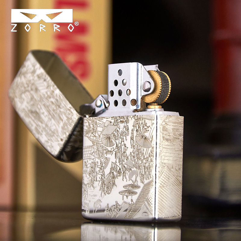 苏宁自营佐罗二代升级版清明上河图防风煤油zorro打火机国潮创意个性