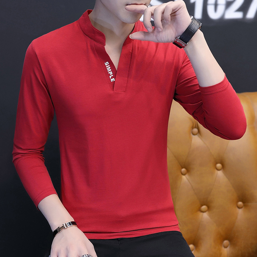 SUNTEK春装男士长袖T恤 V领潮流韩版秋衫棉卫衣男装百搭打底衫上衣服T恤高清大图
