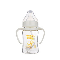 爱得利IVORY婴儿奶瓶带吸管手柄宽口奶瓶玻璃奶瓶150ml A100