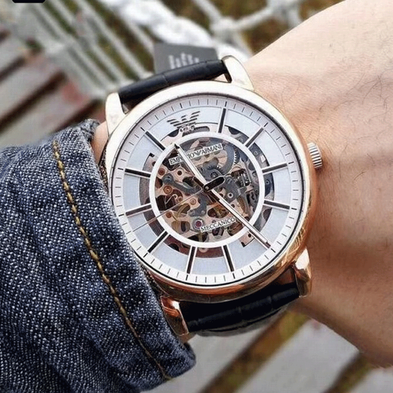 阿玛尼(emporio armani)手表男 皮带镂空钢带经典商务防水时尚男士