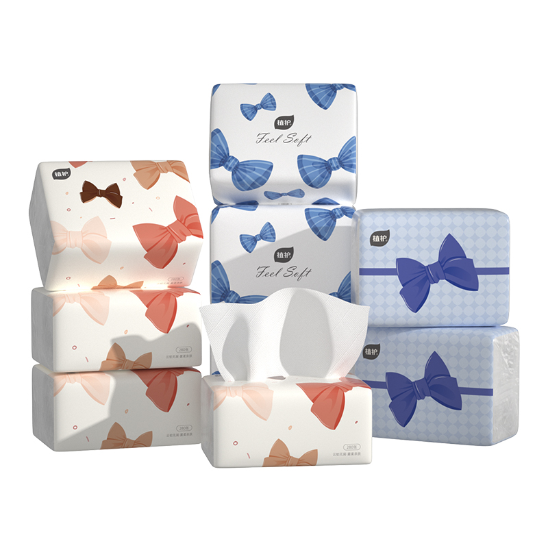 植护 蝴蝶结压花纸家用卫生纸实惠装面巾70抽 16包/箱13050580301 16包/箱高清大图