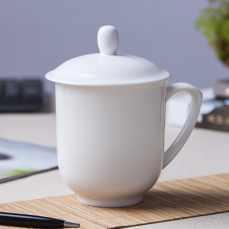 陶瓷400ML带盖茶杯 XTL535 办公杯家用金钟骨瓷水杯会议室泡茶杯子 (个)