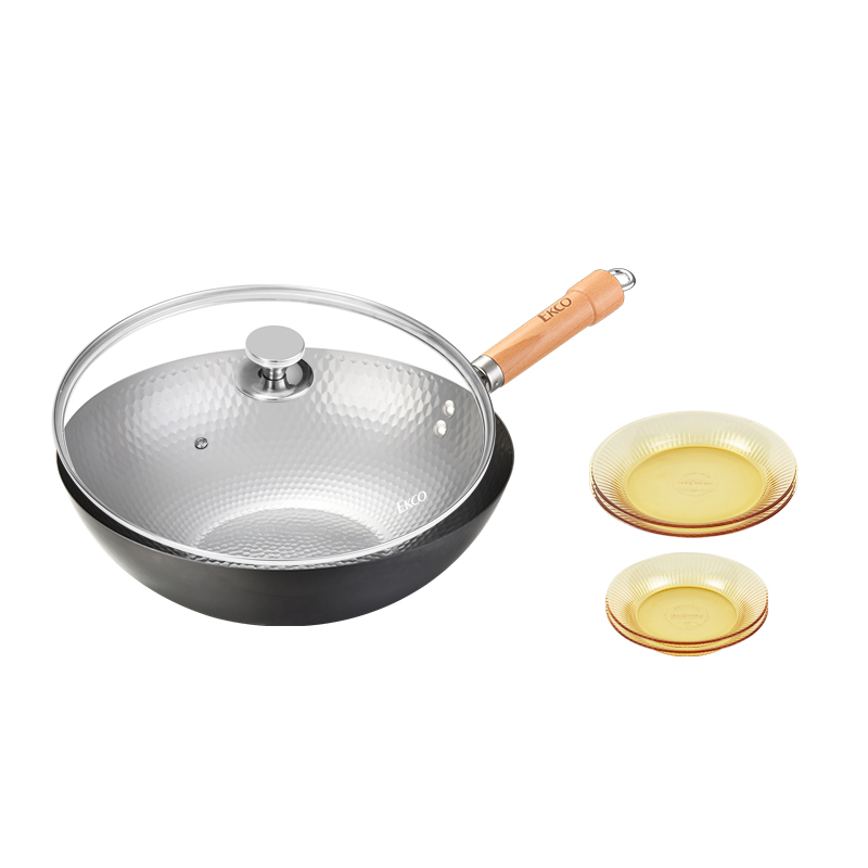 EKCO EK-JZT01AMD4BZX/KZ极之铁炒锅32CM+SN晶尊豪华4件套(小盘x2大盘x2)(单位:套)