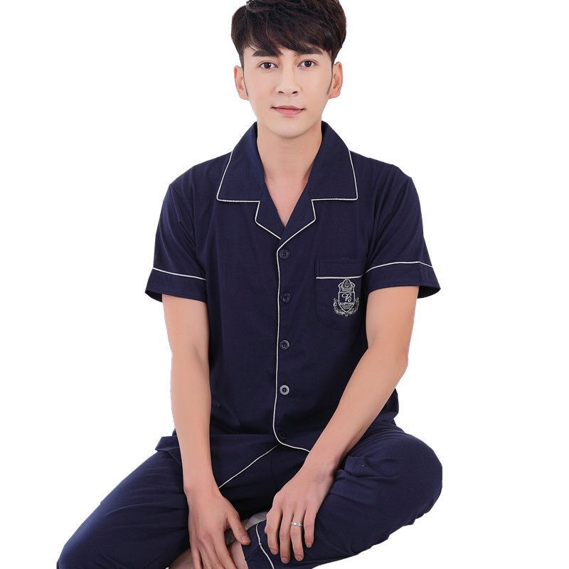男士睡衣春夏季半袖长裤夏款短袖男式开衫前扣家居服套装