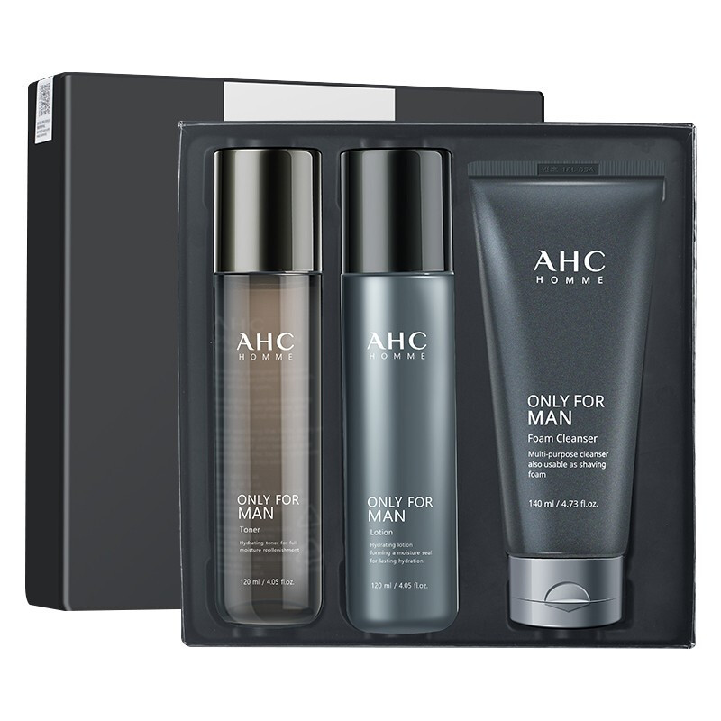 [送礼优选]AHC 男士护肤三件套水120ml乳120ml洗面奶140ml 清爽控油护肤套装