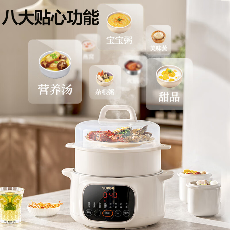 苏泊尔(SUPOR)电炖锅 电炖盅 隔水炖煮 家用煮粥煲汤锅燕窝炖盅 钢胆直炖 炖汤锅上蒸下炖 DZ25YC893高清大图