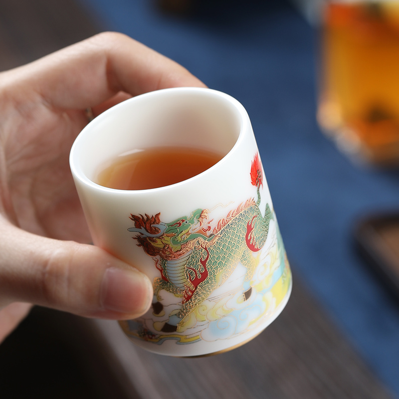 MULTIPOTENT主人杯中国白陶瓷茶具羊脂玉如脂玉功夫茶具高升杯(吉祥如意)