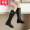 可莉允女童靴子2022春秋款高筒长靴走秀演出单靴儿童洋气冬加绒公主皮靴