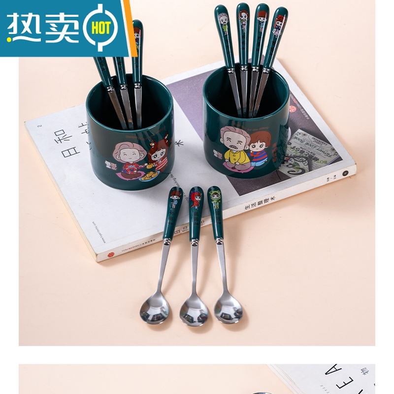 敬平家庭亲子水果叉甜品叉儿童安全小叉子轻奢水果签果插收纳罐套装家 绿色水果叉3支装 图案选好备注高清大图