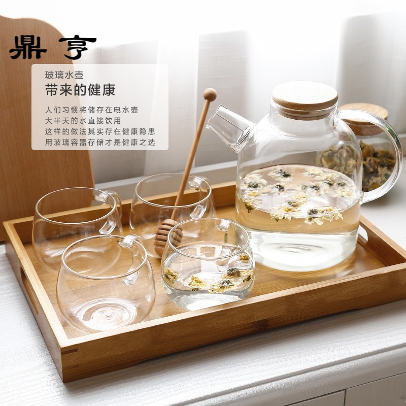 鼎亨家用无铅透明玻璃茶具套装大容量耐热冷水壶功夫茶花茶壶玻璃
