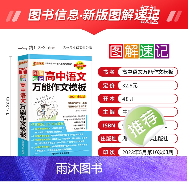 语文 万能作文模板 高中通用 [正版]口袋书2024新版pass绿卡图书高中图解速记语文作文模板 高一高二高三教辅辅导资高清大图