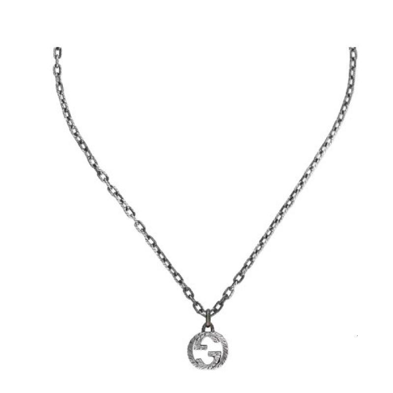 gucci古驰22春夏新款纯银互扣式印花双g织纹链夹扣吊坠项链455307j8