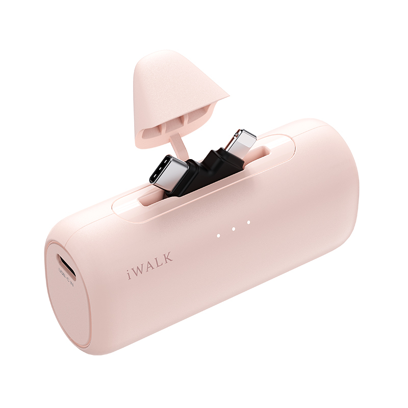 爱沃可【3C认证可上飞机】LPS002 快充尾插移动电源 5000毫安/lightning+type-c适用/粉色