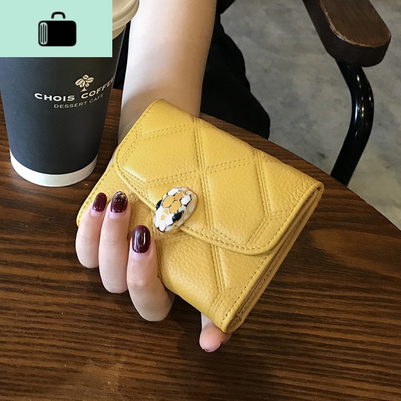 皮小巧钱包女短款小款超薄折叠钱夹精致百搭大气简约软牛皮NEW LAKE 黄色