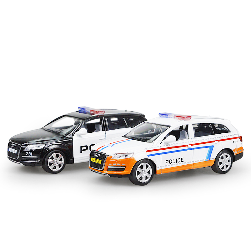 彩珀奥迪q7警车声光回力合金汽车模型玩具车男孩礼物颜色随机