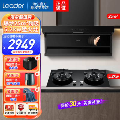 海尔（Haier）出品统帅吸油烟机顶侧三吸25立方爆炒大火力PL937Q+5.2KW猛火灶 天然气烟灶套装