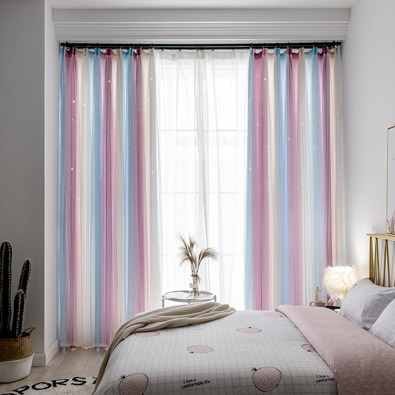 美帮汇19新款镂空星星北欧现代简约遮光卧室客厅成品定制窗帘布 冰激凌紫丽莎星星 4宽*2.7高一片挂钩【可改短】