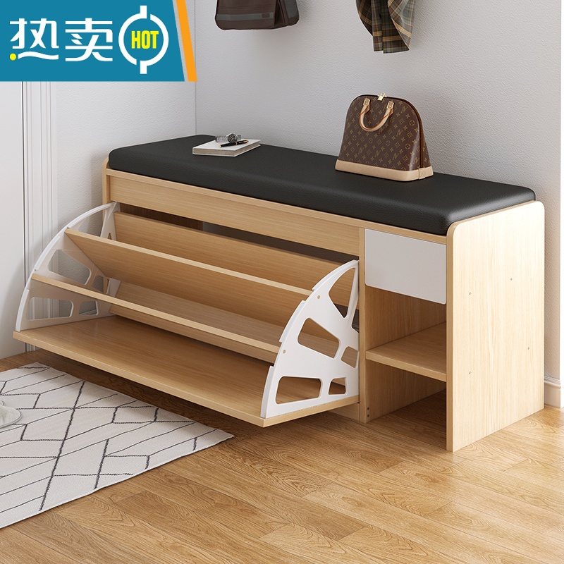敬平换鞋凳家用门口简约现代鞋柜坐凳一体入户收纳鞋架进门储物穿鞋凳 抽屉+靴位升级款原野橡木色100cm皮质坐垫晒图奖励10高清大图