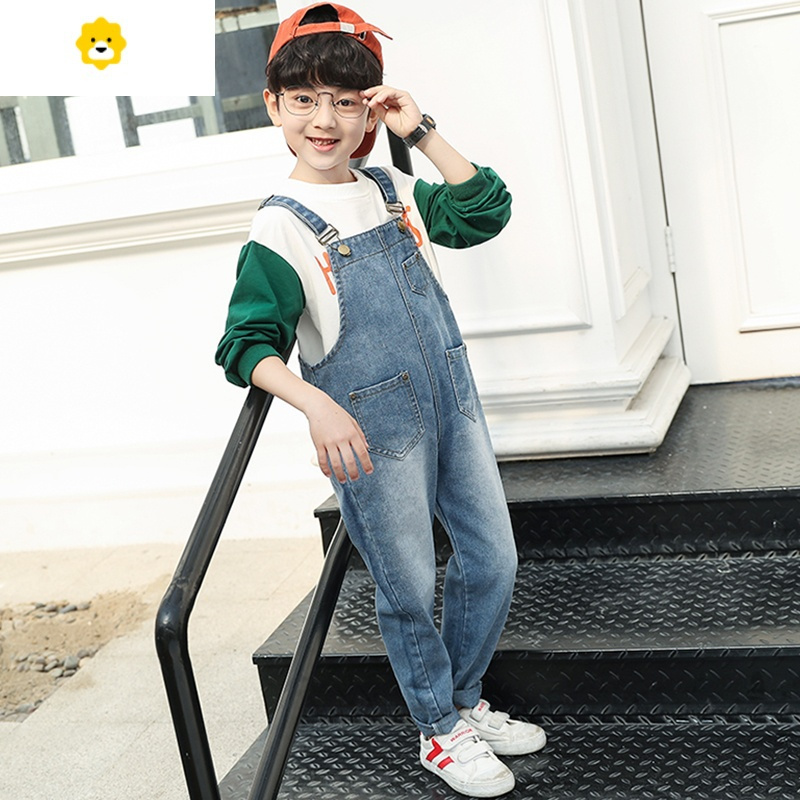 喻娄男童牛仔背带裤秋装大童软吊带裤儿童春秋款韩版男孩连体长裤子潮