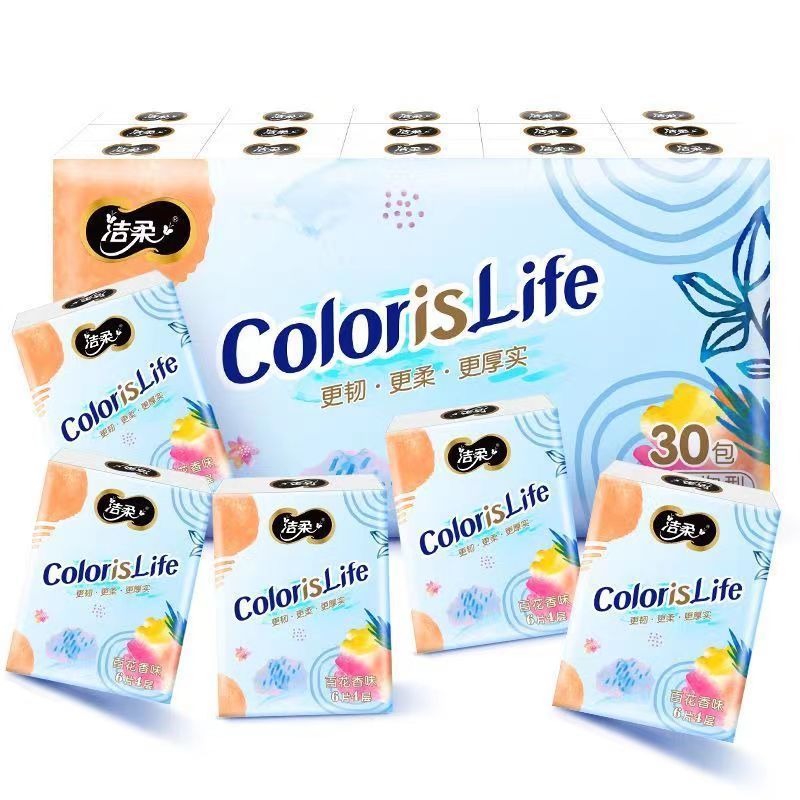 洁柔手帕纸缤纷超迷你压花百花香可湿水便携纸巾小包 3提90包高清大图