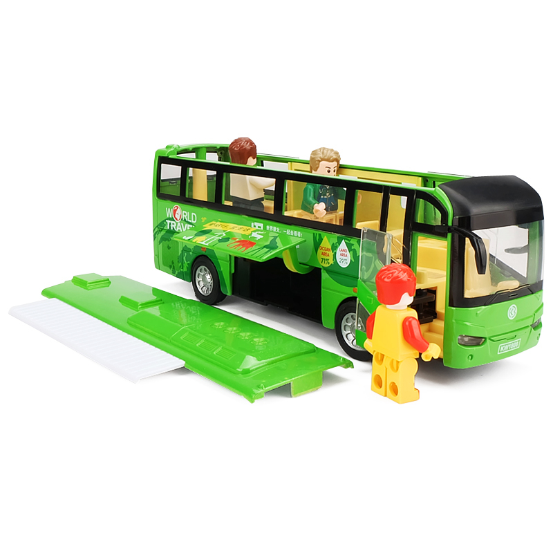 公交车玩具儿童合金车模可开大巴回力车模型仿真旅行房车巴士房车巴士