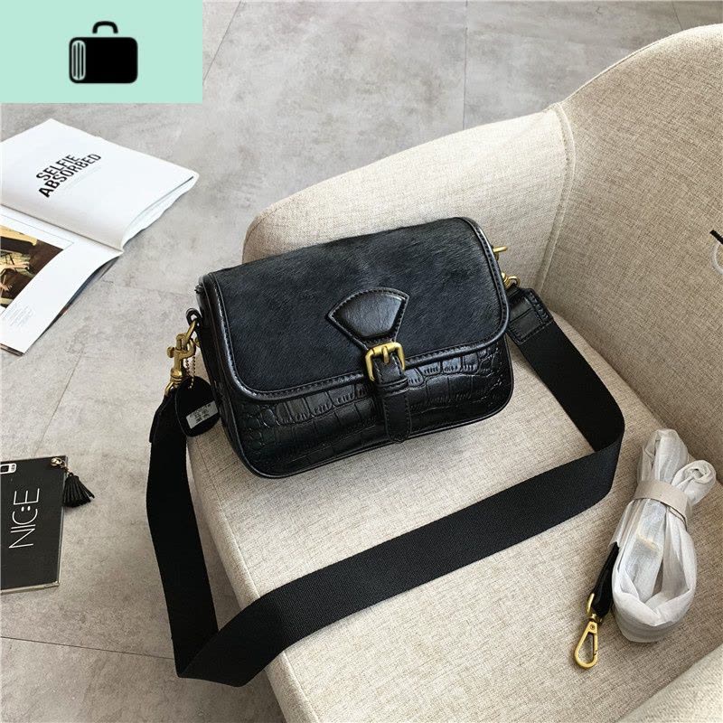 女包新款复古石头纹女包包女2019新款真马毛马鞍包单肩斜跨休闲包NEW LAKE女斜挎包图片