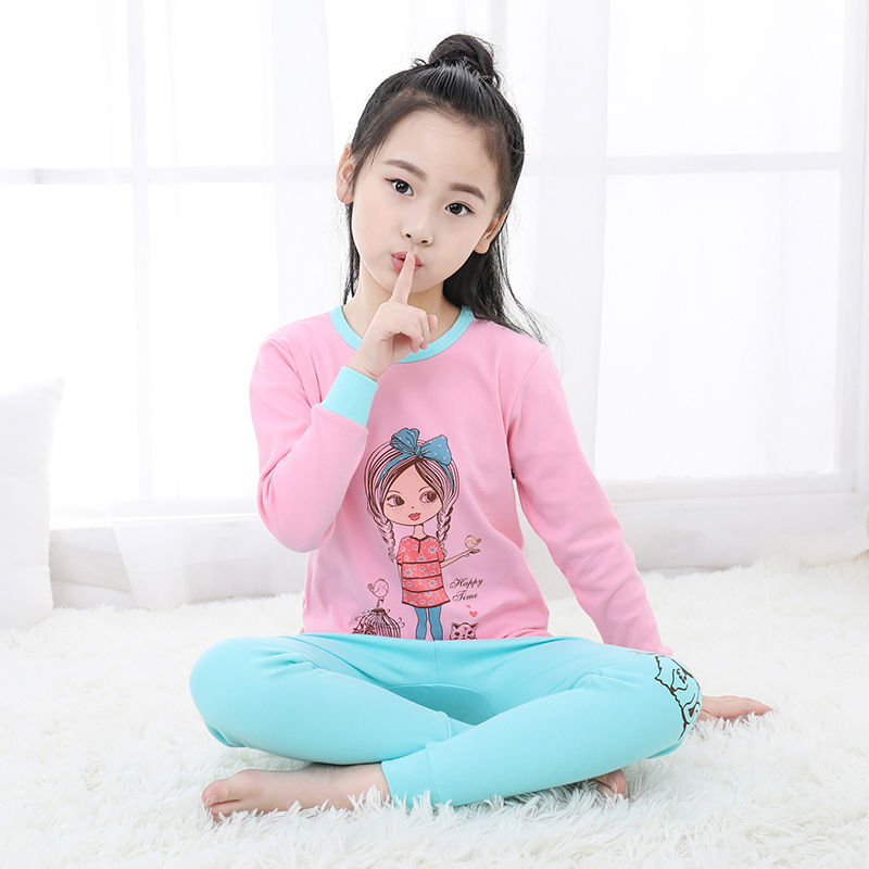 儿童纯棉内衣男童秋冬女童装幼童宝宝套装卡通内衣上衣打底衫裤