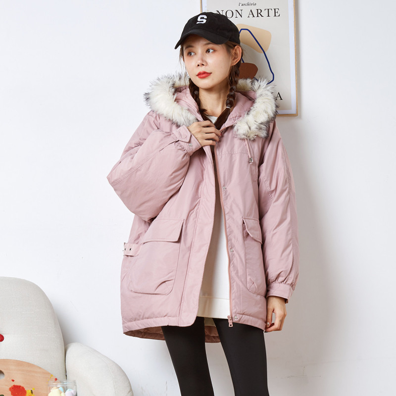 [2.5折价365元]唐狮连帽羽绒服女新款韩版宽松戴帽领宽松上衣外套潮