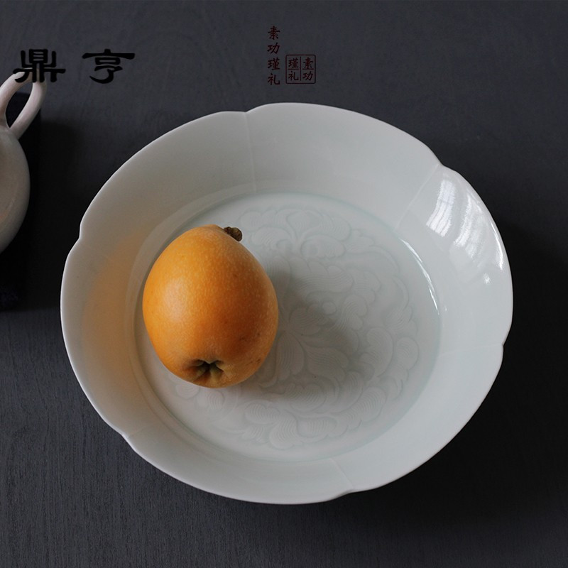 鼎亨景德镇仿古手工刻宋影青陶瓷果盘复古餐盘手工仿古茶盘壶承