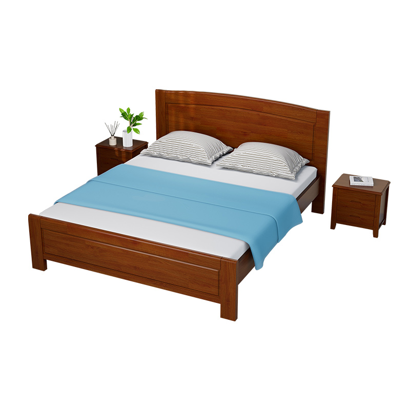 臻远ZY5062708 实木环保漆家具 实木双人床 1.8米含2个床头柜和10cm床垫 胡桃色