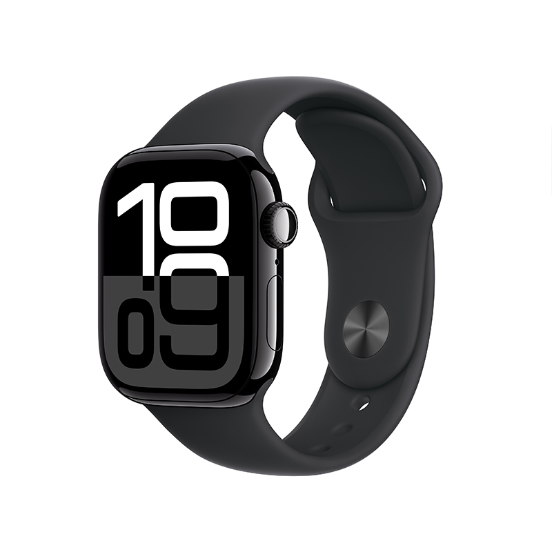 MX1M3CH/B Apple Watch S10 GPS 42 毫米亮黑色铝金属表壳 黑色运动型表带-S/M高清大图