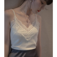 波迷娜(BOMINA)小吊带背心女2021年秋季夏新款外穿内搭黑色性感西装内搭领蕾丝拼接缎面羽毛吊带背心女夏打底外穿潮