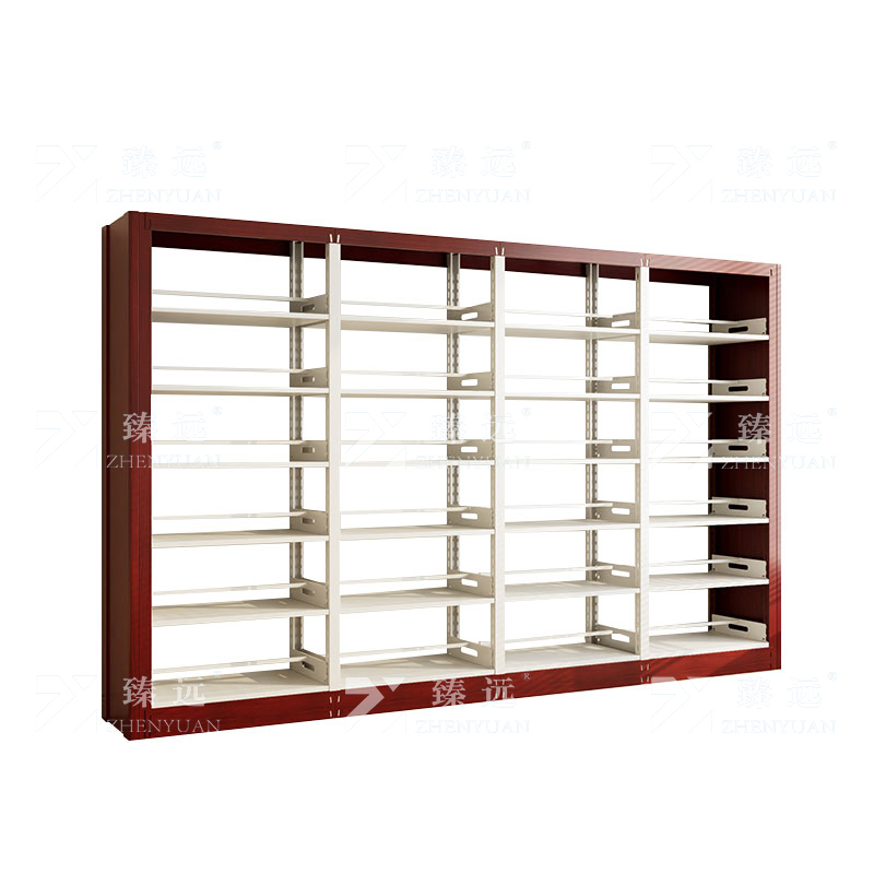 臻远 ZY4072639 钢制书架红色转印图书馆书架资料架 双面6层一列四组 3700*450*2000