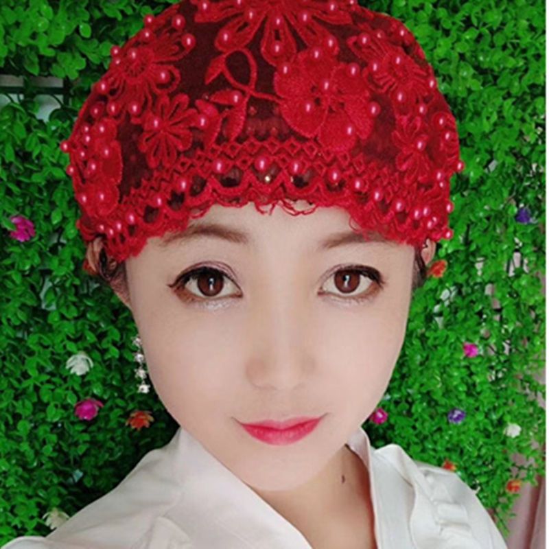 春夏回族头巾纱巾帽子女新款头巾套头包发帽时尚钉珠包头帽 [粉红色