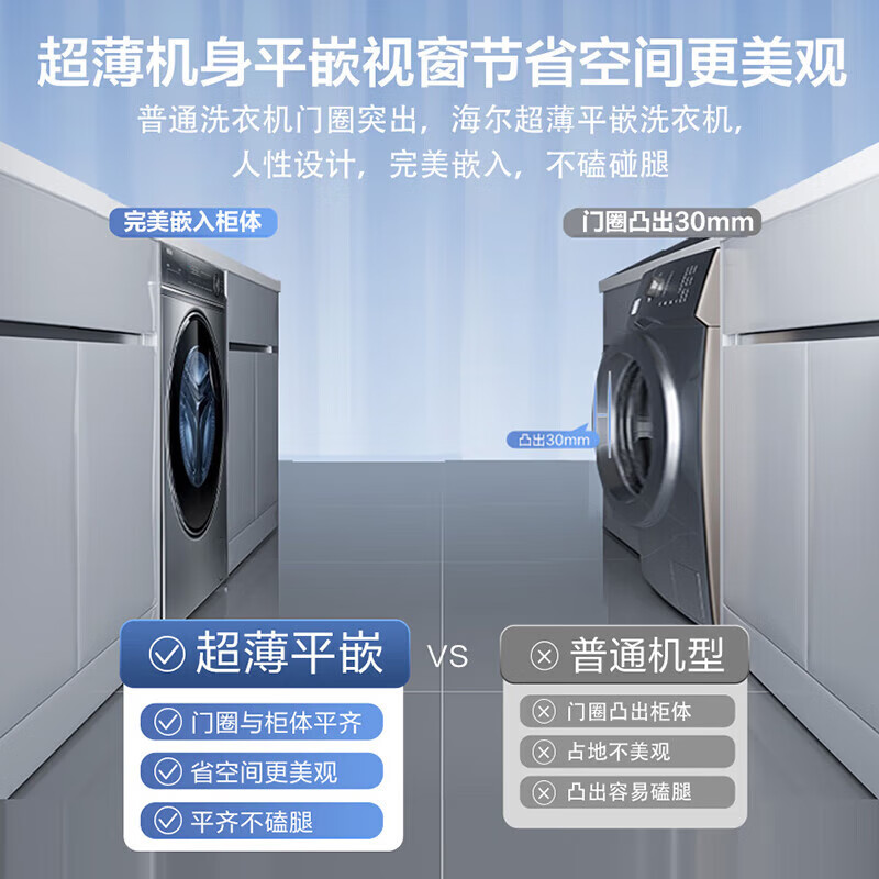 海尔(Haier)超薄平嵌直驱变频精华洗云溪376滚筒洗衣机全自动10公斤大容量超薄大桶智能投放智慧洗除菌螨高洗净比
