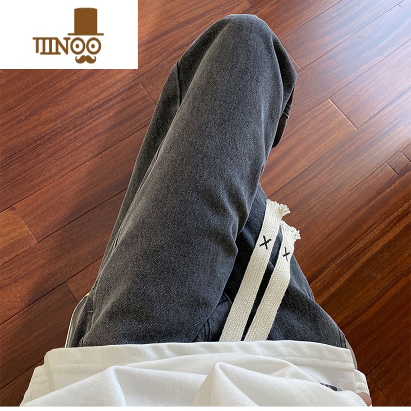 YANXU美式复古蓝色牛仔裤男直筒宽松阔腿长裤潮牌百搭男生裤子休闲高街高清大图