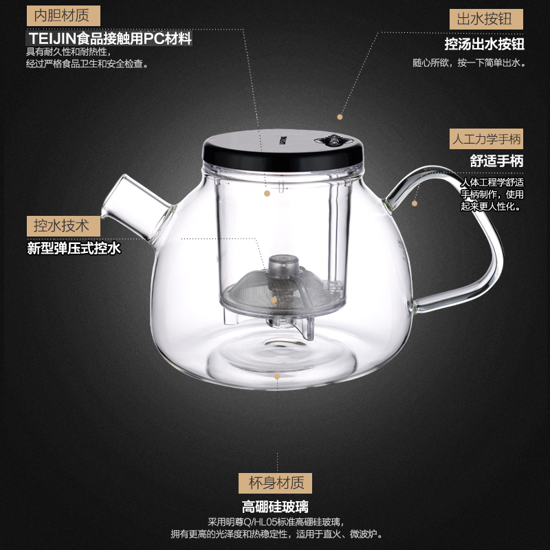 金灶(KAMJOVE) E-24 明尊 玻璃 900ml 茶壶 (计价单位:套) 透明高清大图