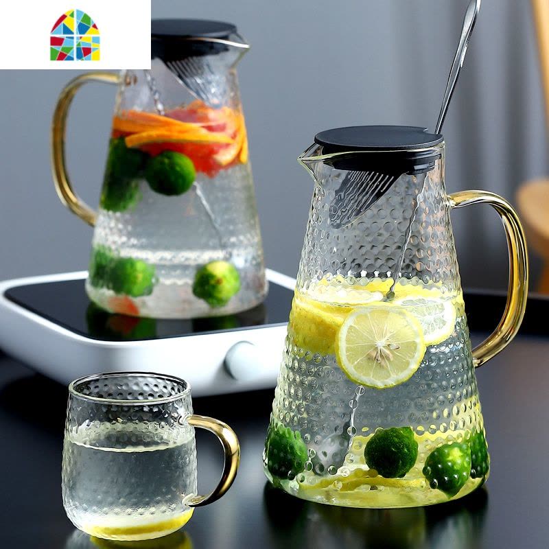 可高温冷热水壶玻璃大容量凉水杯开水壶茶壶家用套装凉水壶架创意 FENGHOU 300ml锤纹杯(直身)W02图片