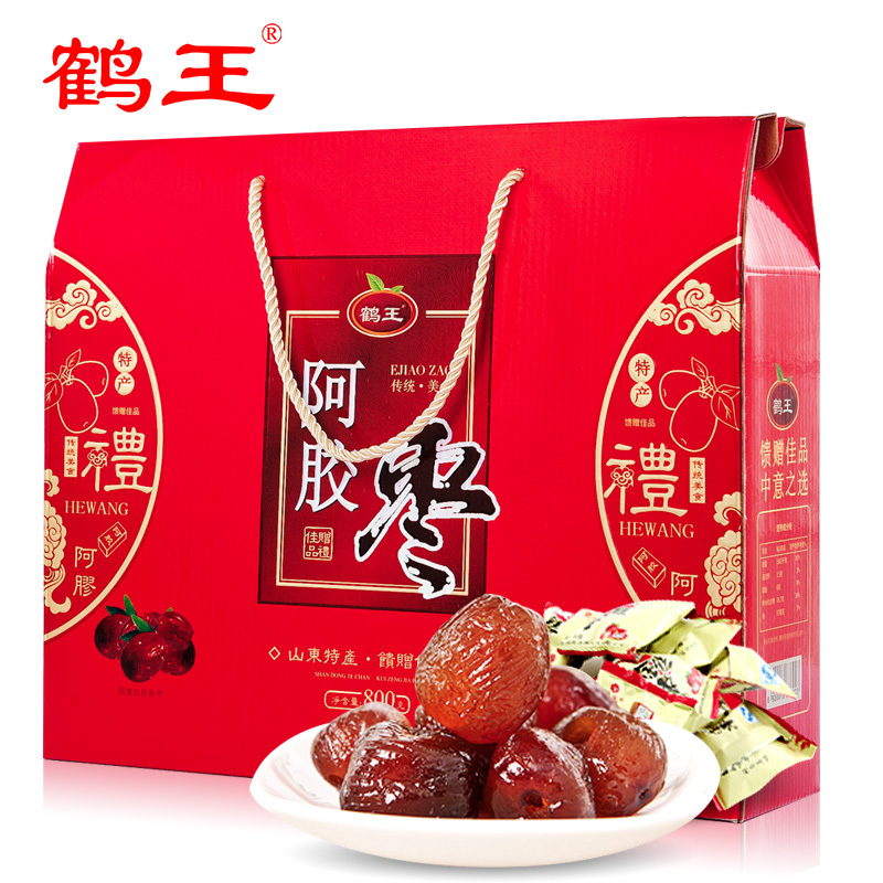 鹤王阿胶枣礼盒800g山东特产果干蜜饯乐陵金丝枣滋补熬阿胶糕