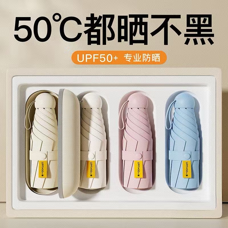胶囊太阳伞女防晒防紫外线遮阳晴雨伞两用迷你五折叠超轻便携高清大图