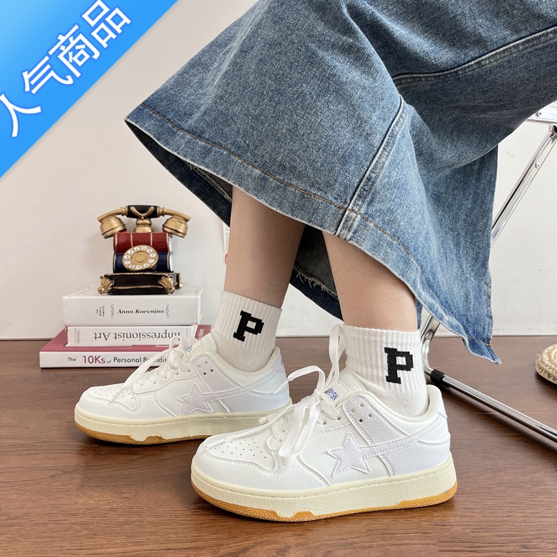 SUNTEK日系chic学院风星星小白鞋女平底百搭休闲板鞋运动鞋2023春季新2高清大图