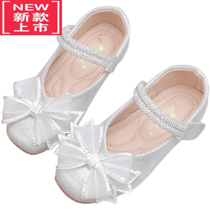 可莉允女童公主鞋2022新款洋气软底皮鞋女宝银色水晶鞋春秋儿童配礼服鞋运动休闲鞋图片