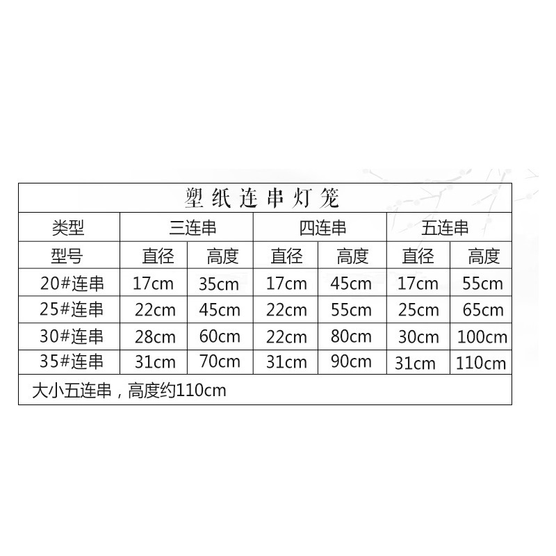 连串蜂窝塑纸红灯笼30#5连串.直径约28厘米.高度约100厘米(加厚) 10个装高清大图