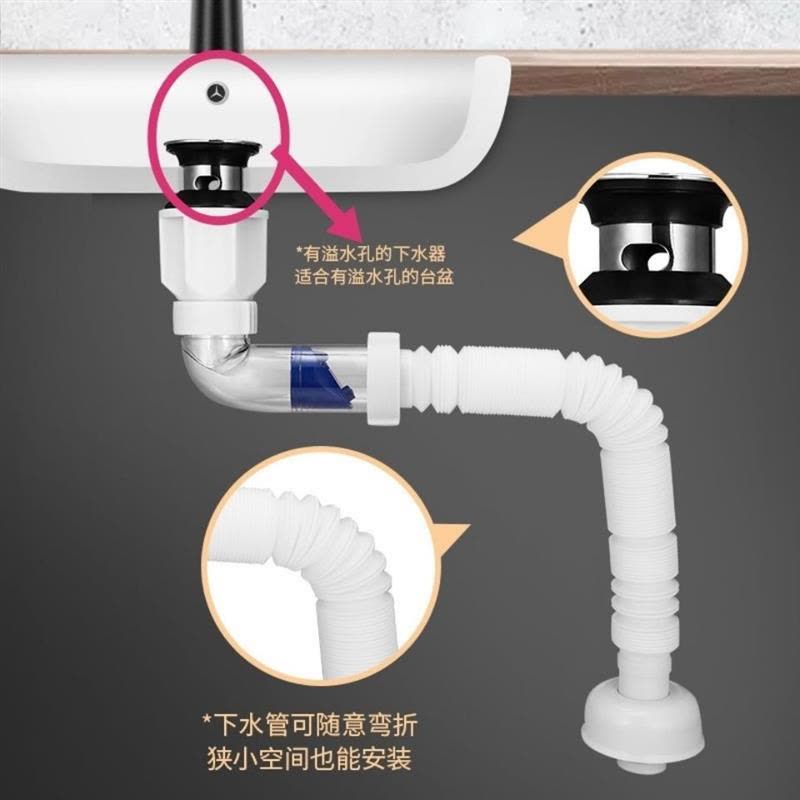 卫生间洗脸盆90度横排下水管省空间免打胶快装防臭套装大帅讲装修|升级弯头款(无溢水孔)图片