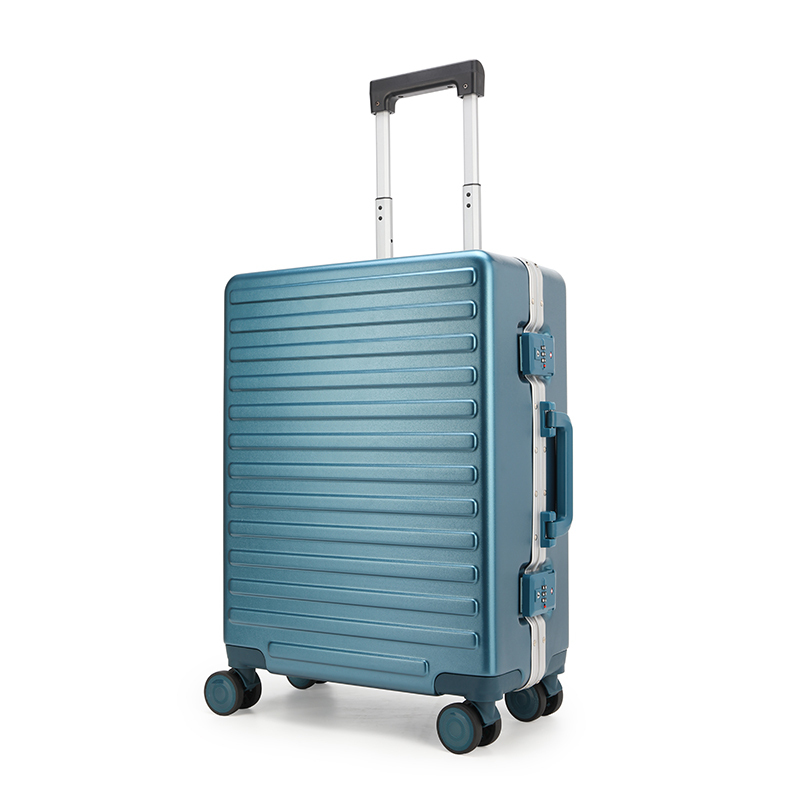 安居先森8058轻盈横纹铝框拉杆箱旅行箱黑色21寸