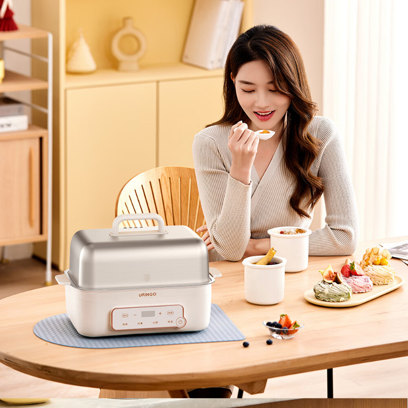 七彩叮当电蒸锅12L耐用耐摔隔热防烫双层款QC-DZ08-BX2高清大图