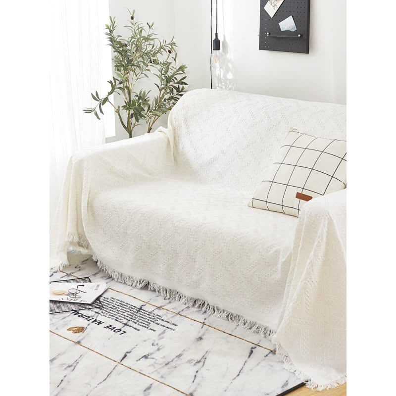 家柏饰(CORATED)北欧色沙发巾沙发布全盖毯子单简约沙发套沙发垫盖布罩 岩灰T格[] 90*180cm图片